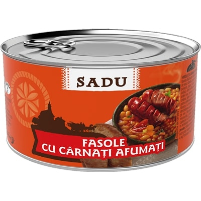 Bacanie - Fasole cu carnati afumati, Sadu, 400 g-VivoMarket.ro