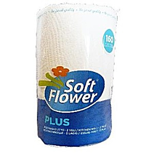 Prosoape de hartie si servetele - Role hartie bucatarie Soft Flower Plus, 2 straturi, 160 foi, 3 role