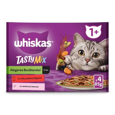 Hrana pentru pisici - Hrana umeda pentru pisici Whiskas, Adult, Tasty Mix Chef's choice, 4 x 85 g