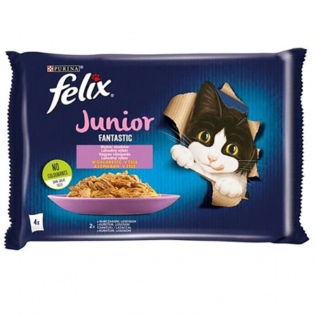 Hrana umeda pentru pisici Felix Fantastic Junior Pui, Somon in Aspic, 4x85g [0]