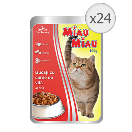 Hrana pentru pisici - Hrana umeda pentru pisici Miau Miau, 24x100g, Vita