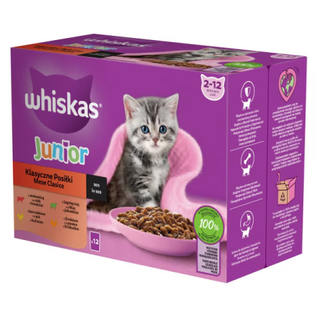 Hrana pentru pisici - Hrana umeda pentru pisici Whiskas, Junior, selectii clasice in sos de carne, 12 x 85 g