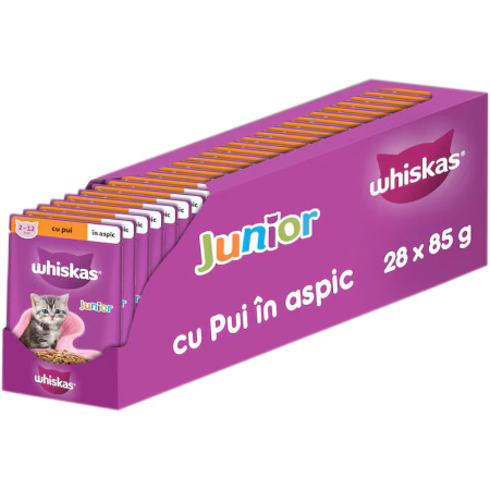 Hrana pentru pisici - Hrana umeda pentru pisici Whiskas Junior, Pui in sos, 28 x 85g