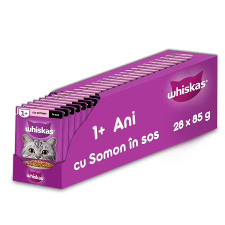 Hrana pentru pisici - Hrana umeda pentru pisici Whiskas, Somon in sos, 28 x 85 g