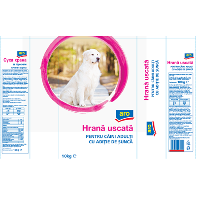 Hrana pentru caini - Hrana Uscata cu gust de Sunca pentru Caini, 10 Kg, Aro