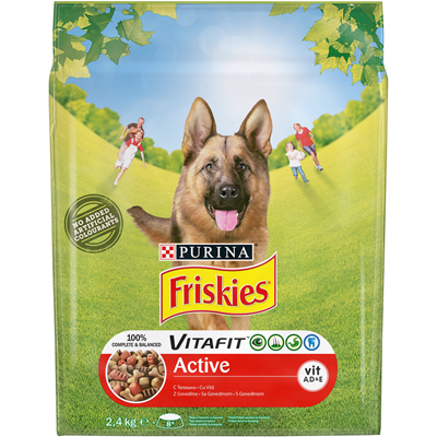 Petshop - Hrana Uscata pentru Caini cu Vita, 2.4 Kg, Friskies Adult Active