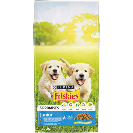 Noutati! - Hrana uscata pentru caini Friskies Junior, Pui & Legume, 15 Kg