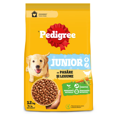 Noutati! - Hrana uscata pentru caini Juniori Pedigree, cu pasare si legume, 12 Kg