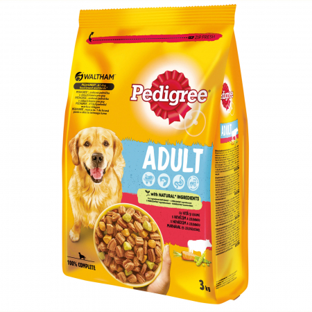 Hrana pentru caini - Hrana uscata pentru caini Pedigree Adult, Vita si legume, 3Kg