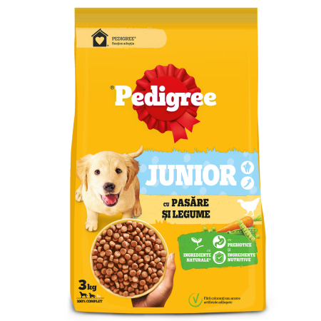 Noutati! - Hrana uscata pentru caini Pedigree, Junior M/L, pasare si legume, 3 kg