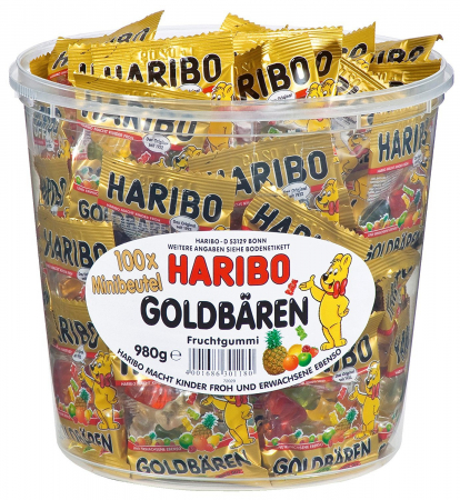 Jeleuri cu aroma de fructe Haribo Goldbaren, Mini pachete, 100x10g [0]