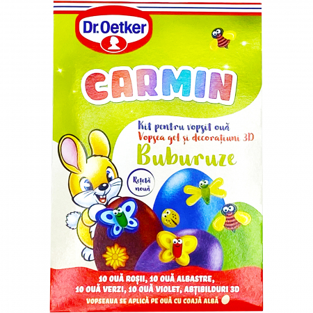 Bacanie - Kit pentru vopsit oua, vopsea gel si decoratiuni 3D, Dr Oetker Buburuze, 4 culori