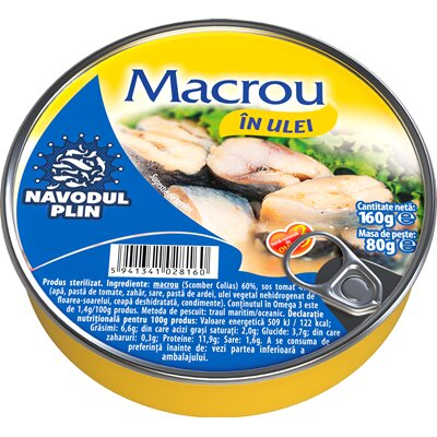 Conserve - Macrou in Ulei de Floarea Soarelui, Navodul Plin, 160 g