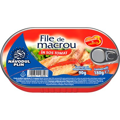 Conserve - File de Macrou in Sos Tomat, Navodul Plin, 180 g