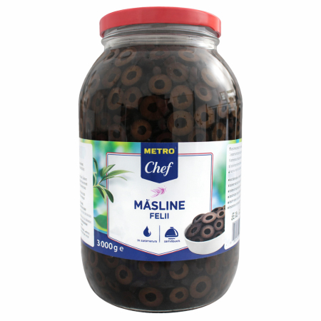 Produse Horeca - Masline Negre, Feliate, Calibru 230-260, Metro Chef, 1.55 Kg