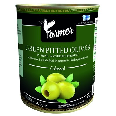 Conserve - Masline Verzi Colossal fara Samburi, in Saramura, Farmer, 820 g-Vivomarket.ro