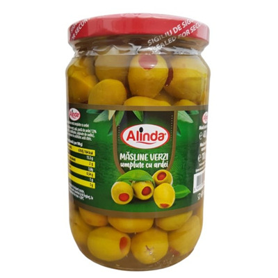 Conserve - Masline Verzi cu Ardei, Alinda, 400 g-Vivomarket.ro