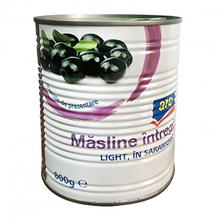 Conserve - Masline negre intregi, calibru 200-230, Aro, 400 g