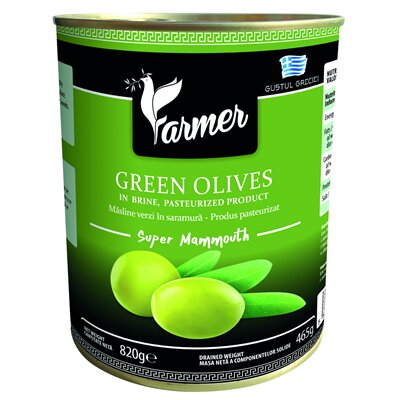 Conserve - Masline Verzi Intregi, in Saramura, Farmer, 820 g-Vivomarket.ro