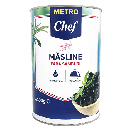 Produse Horeca - Masline Negre fara Samburi, Calibru 200-230, Metro Chef, 2 Kg-Vivomarket.ro