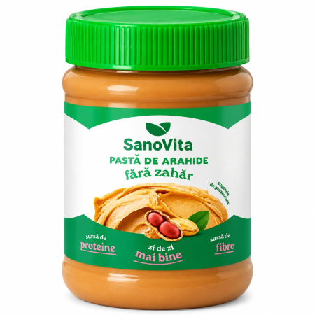 Bacanie - Pasta de Arahide Fara Zahar SanoVita, 375 g-Vivomarket.ro