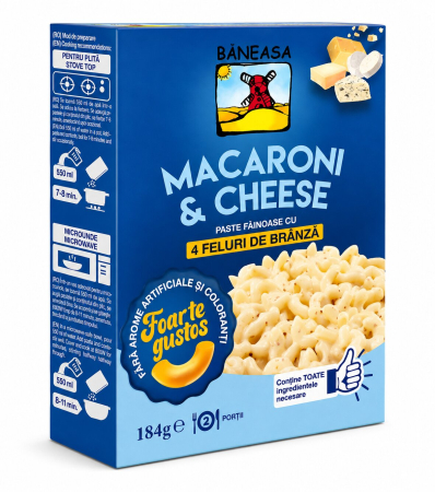 Paste fainoase - Paste cu 4 feluri de branza, Macaroni & Cheese, Baneasa, 184 g-Vivomarket.ro