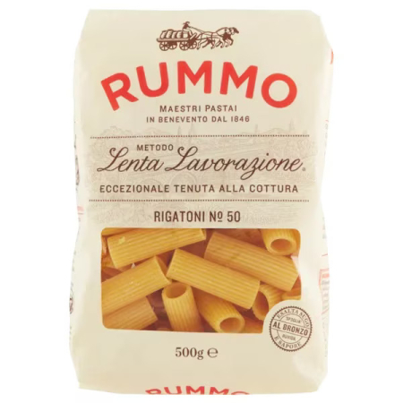 Paste fainoase - Paste Rummo Rigatoni Nr. 50, din grau dur, paste italiene, 500 g