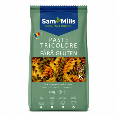 Noutati! - Paste Spirale Tricolore fara Gluten, Sam Mills, 400 g-Vivomarket.ro