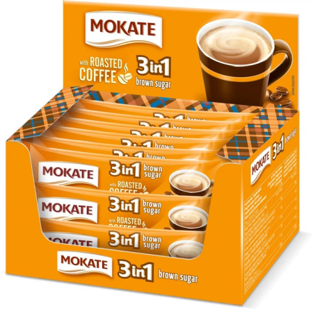 Cafea - Plicuri cafea instant, Mokate, 3 in 1 cu zahar brun, 24 x 17 g