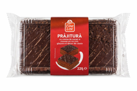 Dulciuri - Prajitura cu Crema de Cacao si Aroma de Rom, Glazura si Decor Cacao, 220 g