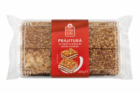 Dulciuri - Prajitura cu Crema de Vanilie si Arahide, Fine Life, 220 g