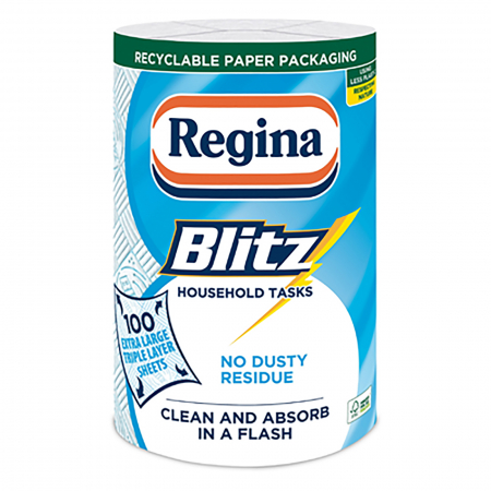 Produse curatare bucatarie - Prosoape de Hartie Regina Blitz pentru Uz Casnic, 3 Straturi, 33x25.7 cm, 100 Foi/Rola, Lungime Rola 33 m, Monorola