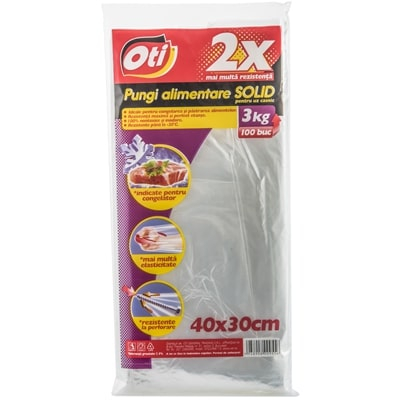 Folii si pungi alimentare - Pungi alimentare OTI Solid transparente, 5L/kg, 40 x 30 cm, 100 buc/set-Vivomarket.ro