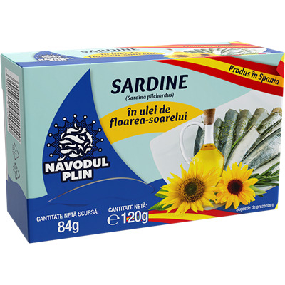 Conserve - Sardine in Ulei de Floarea-Soarelui, Navodul Plin, 120 g