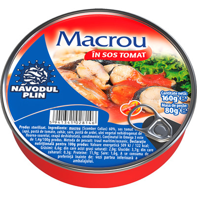 Conserve - Macrou in Sos Tomat, Navodul Plin, 160 g