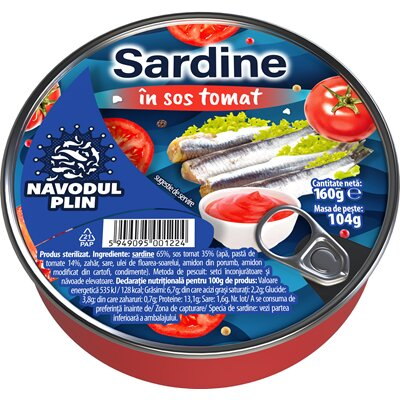 Bacanie - Sardine in Sos Tomat, Navodul Plin, 160 g-Vivomarket.ro
