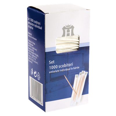 Vesela unica folosinta - Scobitori Ambalate individual 1000 Bucati, H-LINE  Profesional
