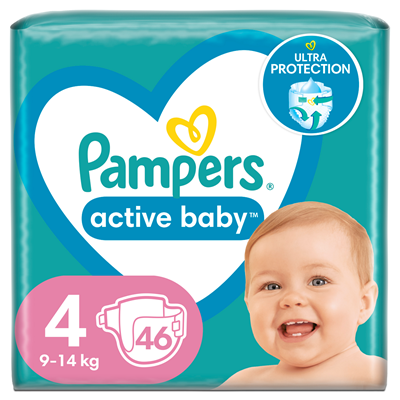 Copii & Bebe - Scutece Marimea 4, 9-14 Kg, 46 buc., Pampers Active Baby