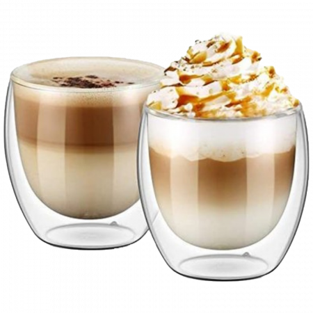 Set 2 cani din sticla borosilicata cu pereti dubli, termorezistente, 250 ml, transparente, pentru latte macchiato [0]