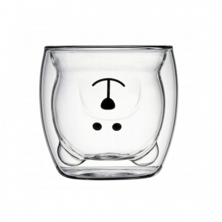 Set 2 cani, interior in forma de ursulet, din sticla cu pereti dubli, termorezistente, transparente, 200 ml, EC Design [1]