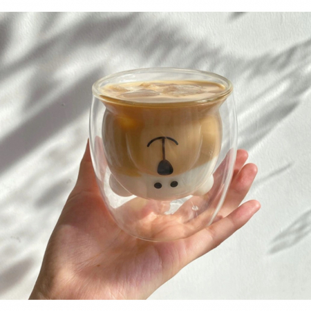 Set 2 cani, interior in forma de ursulet, din sticla cu pereti dubli, termorezistente, transparente, 200 ml, EC Design [2]