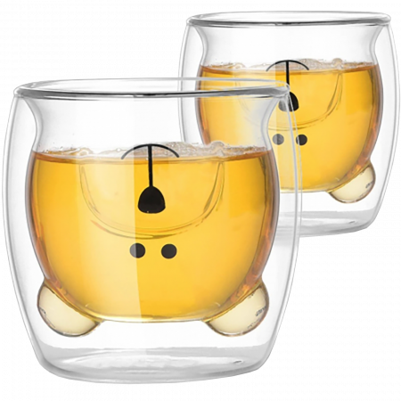 Set 2 cani, interior in forma de ursulet, din sticla cu pereti dubli, termorezistente, transparente, 200 ml, EC Design [0]