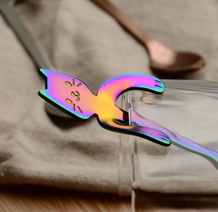 Set 2 lingurite in forma de pisica, Curcubeu, Inox | Capsuleria.ro [2]