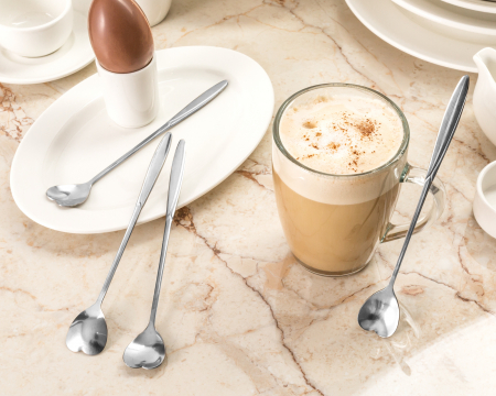 ​​​​​​​Set 4 lingurite in forma de inima, cu coada lunga, Inox | Capsuleria.ro [1]