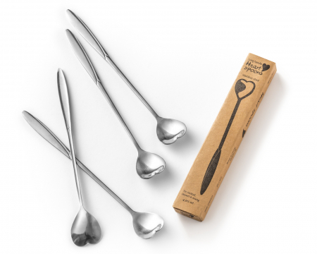 ​​​​​​​Set 4 lingurite in forma de inima, cu coada lunga, Inox | Capsuleria.ro [0]