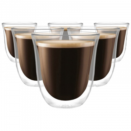 Set 6 cani din sticla borosilicata cu pereti dubli, termorezistente, 220 ml, transparente, Modesto [0]