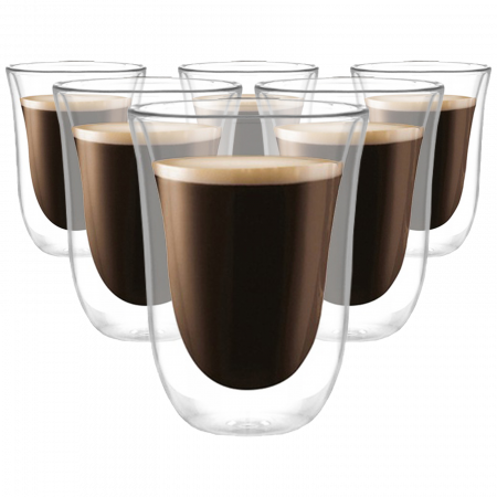 Set 6 cani din sticla borosilicata cu pereti dubli, termorezistente, 270 ml, transparente, Modesto [0]