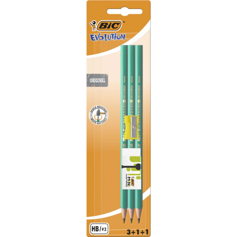 Back to School - Set BIC Evolution 650: 3 creioane grafit HB, radiera si ascutitoare