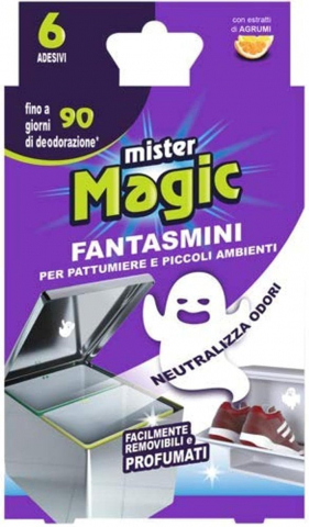 Curatenie & Intretinere - Set Odorizant Adeziv Pentru Cosul de Gunoi si Medii Mici Mister Magic, 6 Autocolante, 90 zile