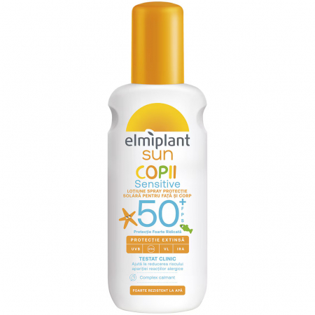 Produse cu protectie solara - Spray cu protectie solara Elmiplant Sun Kids Sensitive SPF 50, pentru copii, 200 ml